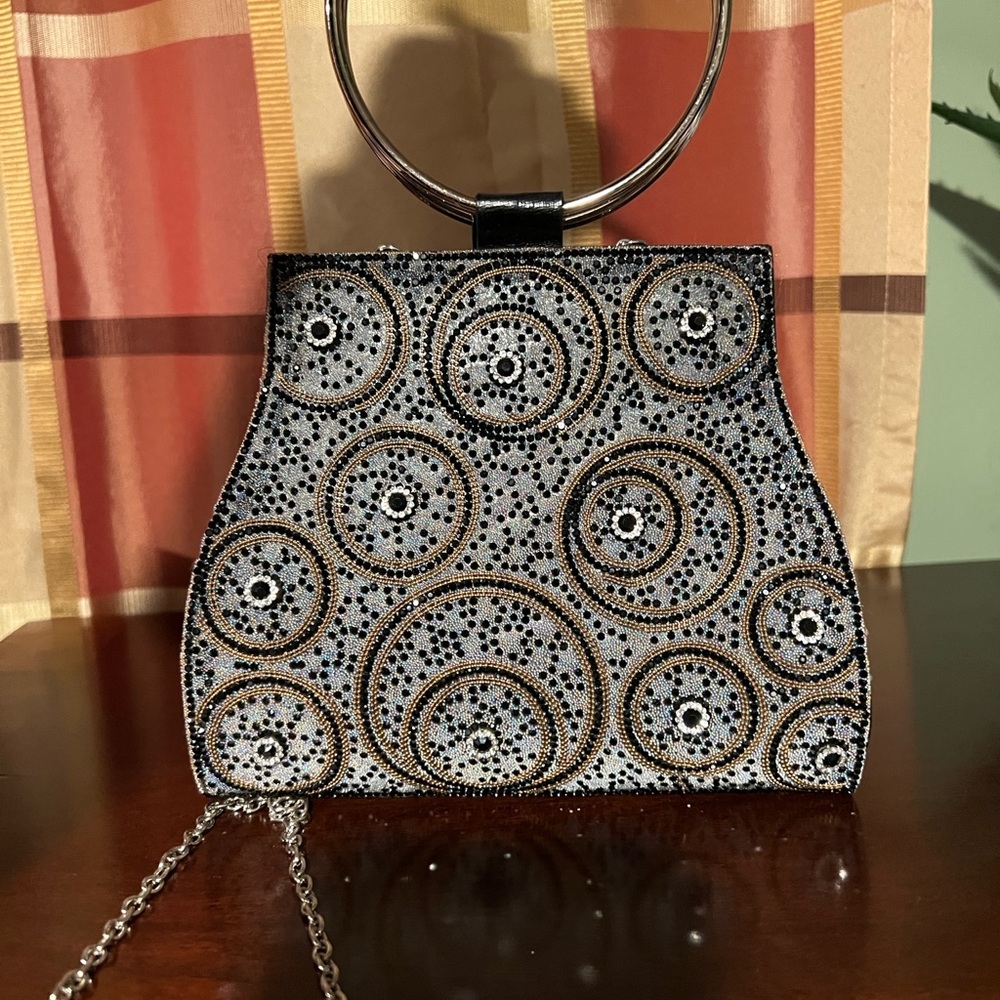 Glamorous Silver and Gold Beaded Clutch